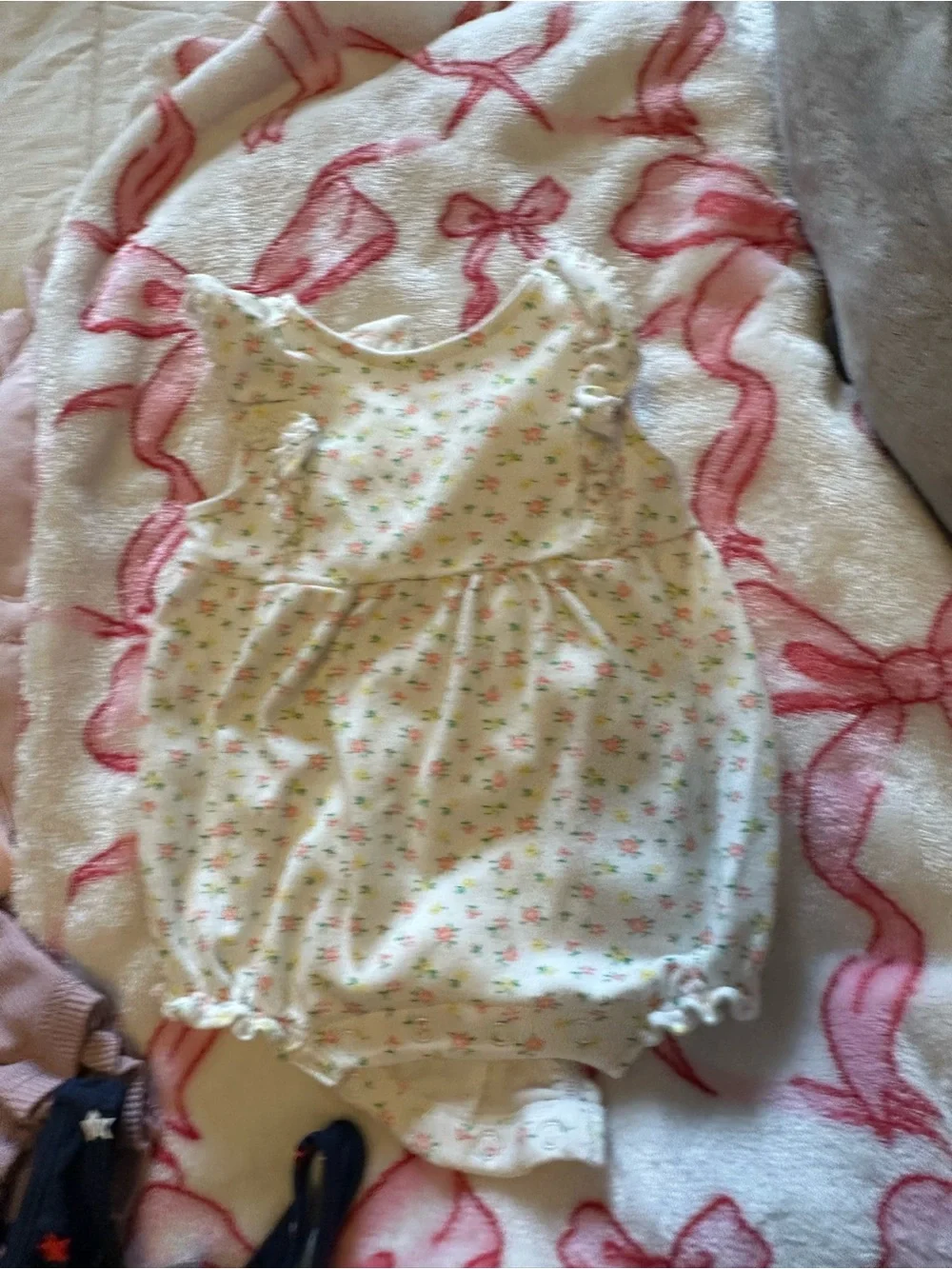 Janie and Jack Cream Bubble Romper with Pink & Green Floral Print